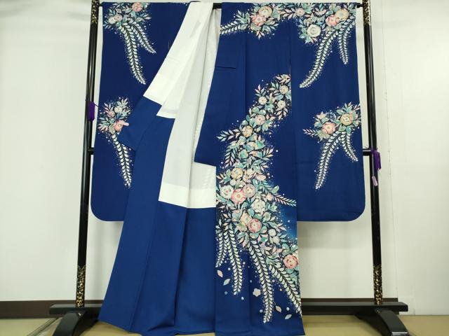 平和屋本店●極上 越後十日町の一流染匠 桐屋・翠山工房 振袖 辻が花 紺青色地 暈し染め 逸品 DZAB6070kh6
