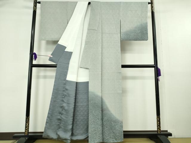 平和屋本店●極上 名門 藤娘きぬたや・総絞り 訪問着 草葉文 灰青色地 暈し染め 逸品 DZAB6072kh6