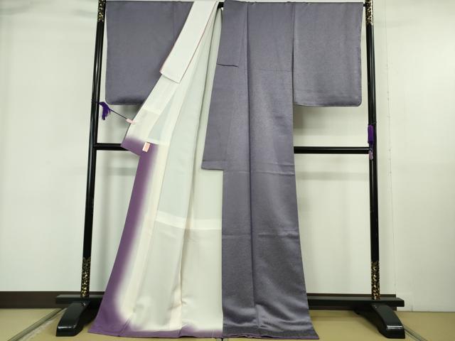 平和屋着物●極上 久保田一竹 幻の辻が花 色無地 草花地紋 紫苑色 金通し地 ロング丈 逸品 未使用 DZAB6073kh6