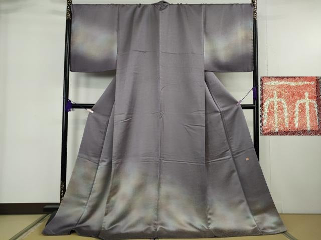 平和屋本店●極上 久保田一竹 幻の辻が花 訪問着 草花地紋 藤紫色地 暈し染め 金通し地 ロング丈 逸品 DZAB6074kh6