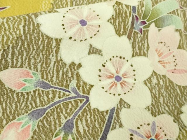 平和屋本店●極上 京友禅作家 池内路一 訪問着 枝桜 緑黄色地 逸品 DZAB6077kh6