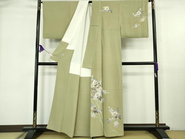 平和屋本店●極上 本加賀友禅作家 中町博志 訪問着 枝花文 柳茶色地 逸品 DZAB6079kh6