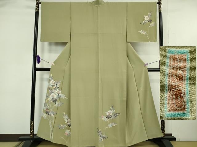 平和屋本店●極上 本加賀友禅作家 中町博志 訪問着 枝花文 柳茶色地 逸品 DZAB6079kh6