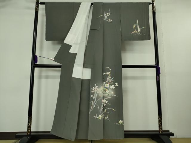 平和屋着物●極上 京加賀友禅 百貫石峰 訪問着 花篭 土筆 墨色地 暈し染め 反端付き 逸品 未使用 DZAB6081kh6
