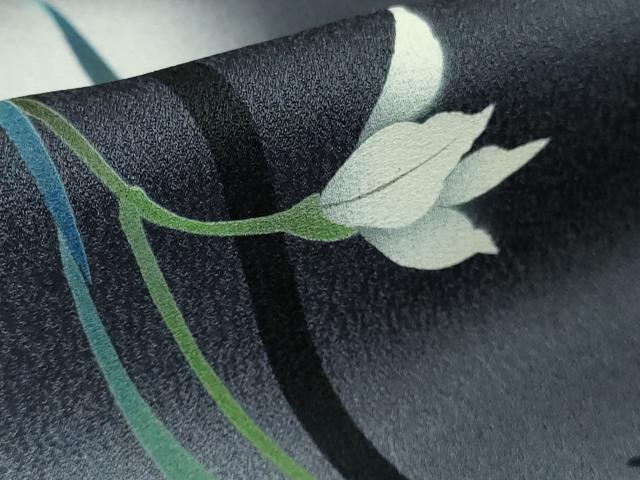 平和屋着物●極上 京の匠日展作家 丹下雄介 訪問着 草花 藍鉄色地 暈し染め やまと誂製 ロング丈 逸品 DZAB6083kh6