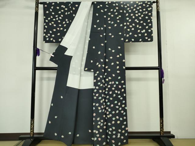 平和屋本店●極上 本加賀友禅作家 中町博志 訪問着 舞花弁 青褐色地 暈し染め 逸品 DZAB6084kh6