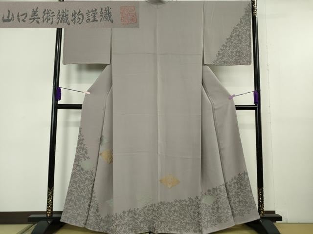 平和屋本店●極上 山口美術織物 皇室 伊勢神宮御用 西陣織 訪問着 お召地 桐竹鳳凰菱文 薄い鳩羽鼠色地 反端付き 逸品 未使用 DZAB6087kh6