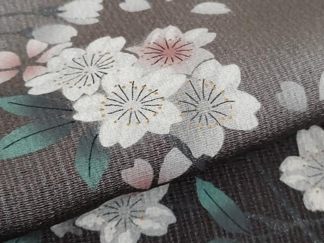 平和屋着物●極上 訪問着 柿しぶ染 天然繭糸御召 手描き 枝桜 蝉色地 金銀彩 反端付き 逸品 未使用 DZAB6091kh6