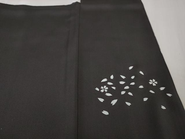平和屋着物●極上 訪問着 柿しぶ染 天然繭糸御召 手描き 枝桜 蝉色地 金銀彩 反端付き 逸品 未使用 DZAB6091kh6