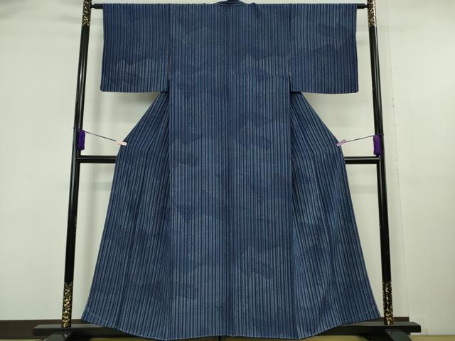 平和屋着物●極上 藍造り国選定無形文化財 藍師・佐藤昭人 藍染師・風間貴之 小紋 縞 寄せ小紋柄 証紙付き 逸品 未使用 DZAB6094kh6