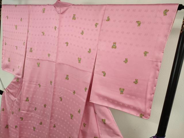 平和屋着物●極上 小紋 テディベア くま 薄紅梅色地 逸品 未使用 DZAB6095kh6