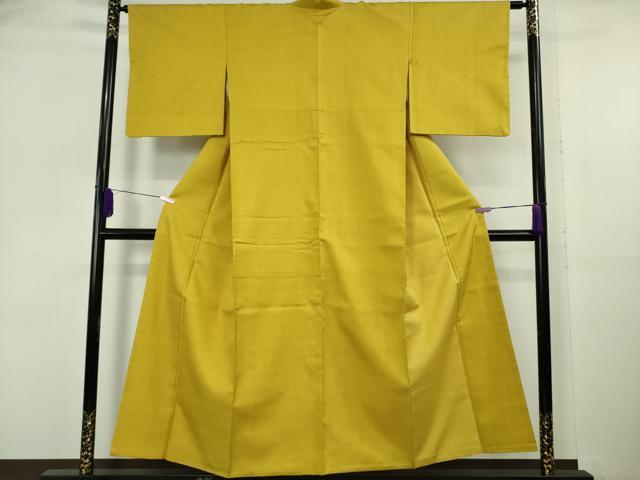平和屋本店●極上 山下八百子 本場黄八丈 市松綾織 紬 色無地 黄支子色 逸品 DZAB6102kh6