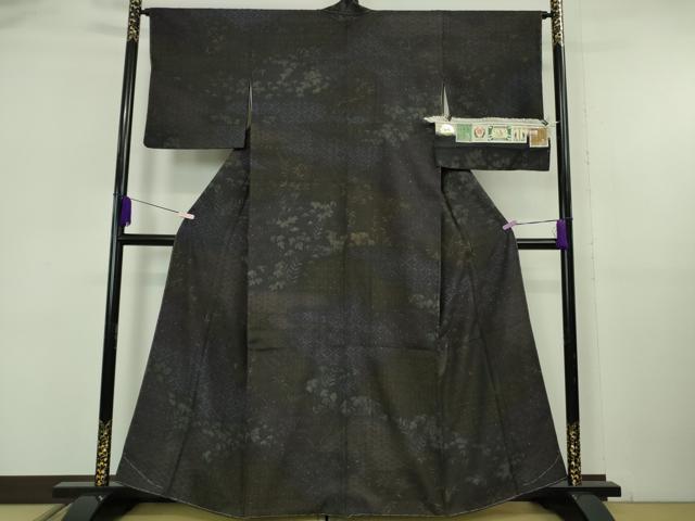 平和屋本店●極上 本場結城紬 重要無形文化財 宮崎謹製 名物裂草花文 黒地 阪急百貨店扱い 逸品 未使用 DZAB6103kh6
