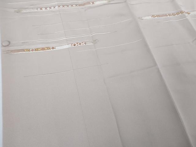 平和屋着物∞極上 道行コート ロング丈 駒刺繍 横段花文 白茶色地 金彩 逸品 DZAB6114kh6