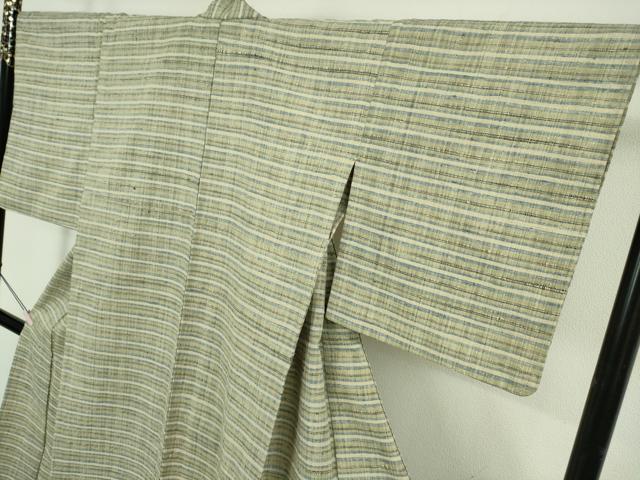 平和屋本店▽極上 浦野理一 経節紬 単衣 横縞 逸品 DZAB6115kh6