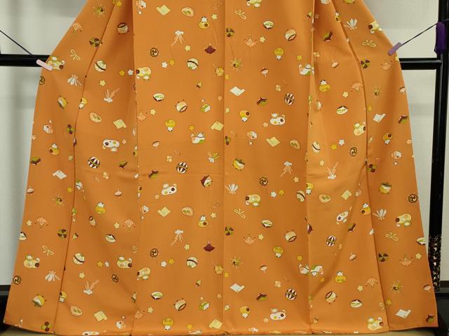 平和屋本店●極上 銀座 志ま亀 小紋 玩具文様 蜜柑色地 たとう紙付き 逸品 DZAB6116kh6
