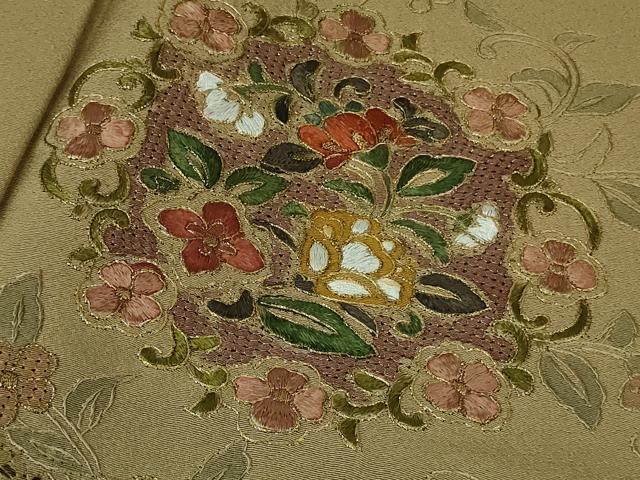 平和屋着物●極上 中国三大刺繍 スワトウ刺繍 汕頭刺繍 蘇州刺繍 訪問着 正倉院花唐草文 桑染色 暈し染め 金糸 逸品 未使用 DZAB6119kh6