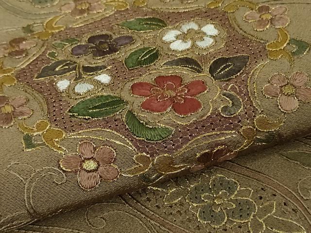 平和屋着物●極上 中国三大刺繍 スワトウ刺繍 汕頭刺繍 蘇州刺繍 訪問着 正倉院花唐草文 桑染色 暈し染め 金糸 逸品 未使用 DZAB6119kh6