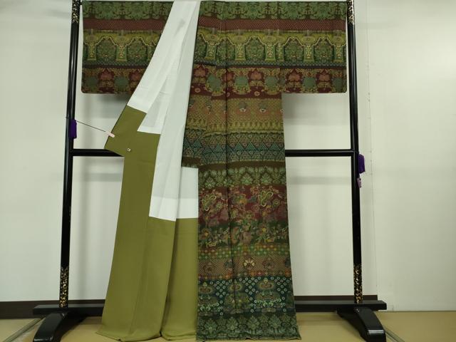平和屋本店●極上 前田仁仙 仁仙更紗 訪問着 更紗花文 縮緬地 さが美扱い ロング丈 逸品 未使用 DZAB6121kh6