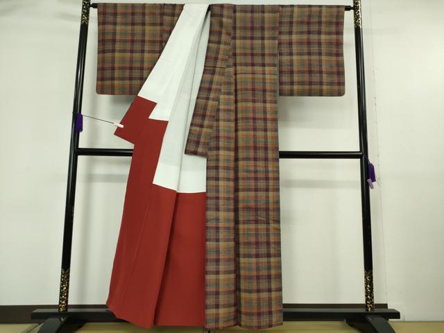 平和屋本店●極上 郡上紬 草木染 格子 逸品 DZAB6124kh6