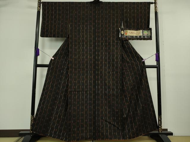 平和屋本店●極上 国指定重要無形文化財 本場久米島紬 栄野元信作 手織 証紙付き 逸品 DZAB6125kh6