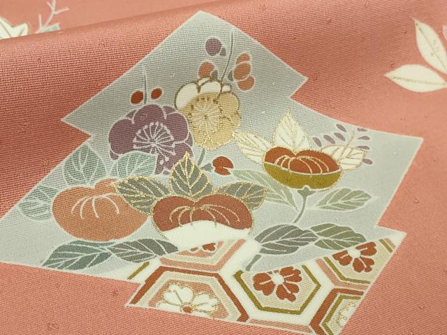 平和屋本店●極上 創業460年・千總 訪問着 駒刺繍 松川菱吉祥花文 東雲色地 金彩 反端付き 逸品 未使用 DZAB6130kh6