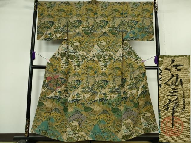 平和屋着物●極上 前田仁仙 仁仙更紗 訪問着 更紗花鳥文 鬼しぼ縮緬 逸品 未使用 DZAB6134kh6