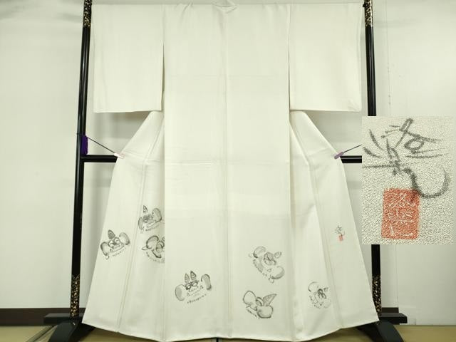平和屋本店●極上 洛楽人工房 訪問着 手描き 鬼 象牙色地 逸品 未使用 DZAB6136kh6