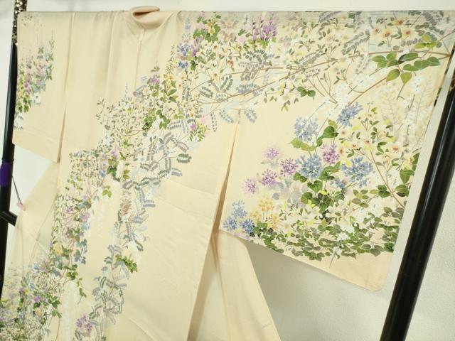平和屋本店*極上 夏物 訪問着 絽 四季花文 薄卵色地 逸品 DZAB6137kh6