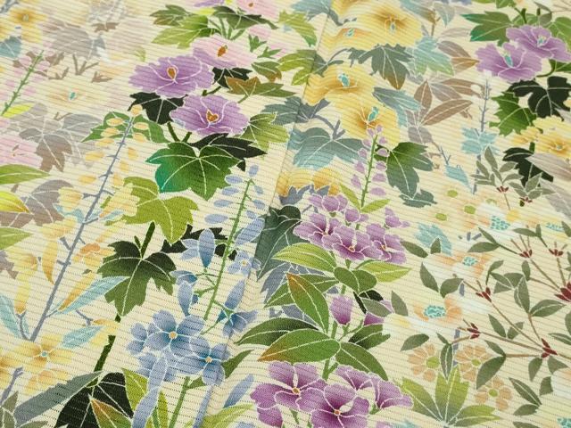 平和屋本店*極上 夏物 訪問着 絽 四季花文 薄卵色地 逸品 DZAB6137kh6