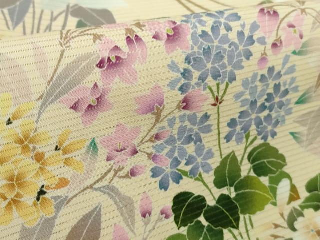 平和屋本店*極上 夏物 訪問着 絽 四季花文 薄卵色地 逸品 DZAB6137kh6