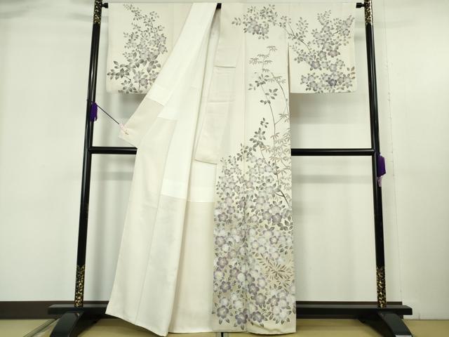 平和屋本店●極上 訪問着 手刺繍 枝葉 草花文 鳥の子色地 暈し染め 三越扱い 逸品 DZAB6139kh6