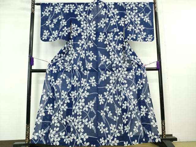 平和屋本店∴極上 夏物 竺仙 小紋・浴衣兼用 変わり絽 綿絽 花萩文 ゑり善扱い たとう紙付き 逸品 DZAB6152kh6