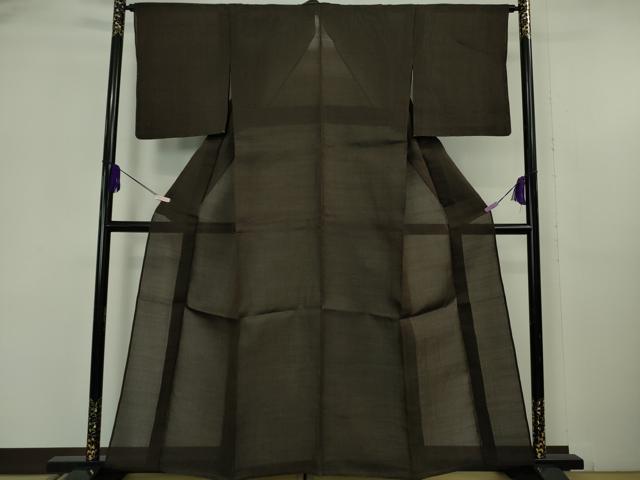 平和屋着物*極上 夏物 本場小千谷ちぢみ 麻 色無地 黒紅色 逸品 未使用 DZAB6154kh6