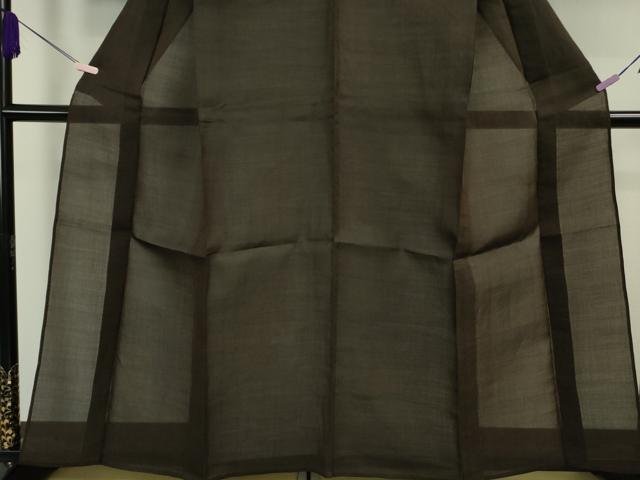 平和屋着物*極上 夏物 本場小千谷ちぢみ 麻 色無地 黒紅色 逸品 未使用 DZAB6154kh6