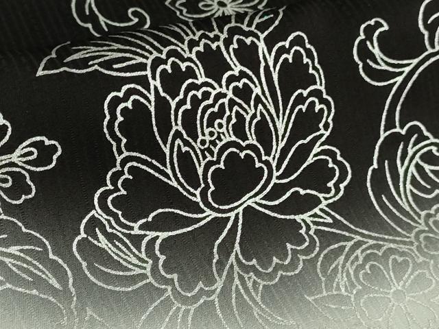 平和屋本店●希少 男性 訪問着 キングサイズ 胴抜き仕立て 駒刺繍 花唐草文 暈し染め 黒地 銀彩 逸品 未使用 DZAB6165kh6