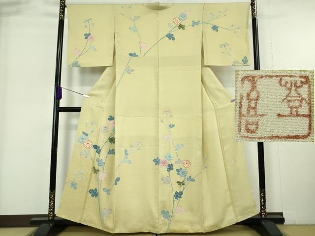 平和屋着物●極上 人間国宝・羽田登喜男 訪問着 駒刺繍 枝菊 たたき染め 逸品 DZAB6174kh6