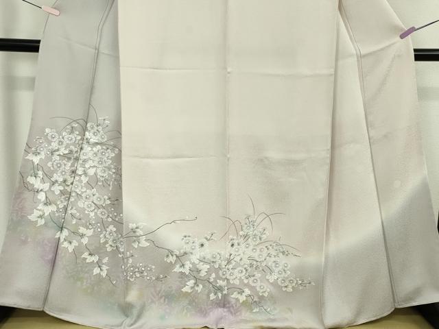 平和屋本店●極上 訪問着 手描き 枝花文 新小石丸 薄桜色地 暈し染め 銀彩 反端付き 逸品 未使用 DZAB6176kh6