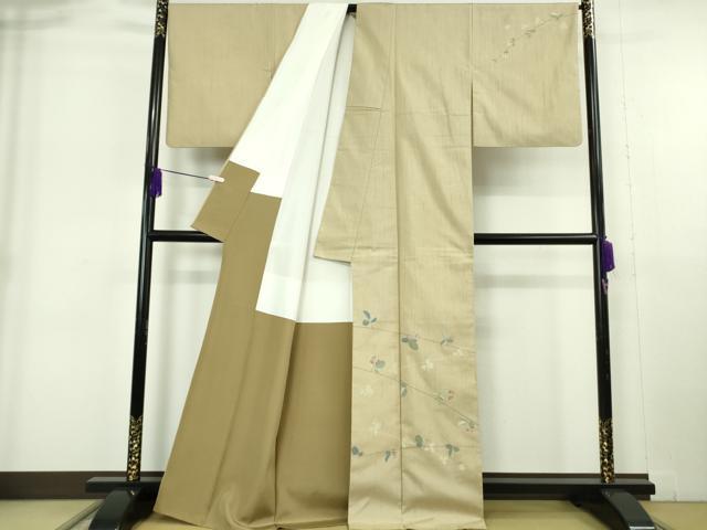 平和屋着物●極上 五代目・諏訪好風 訪問着 紬地 枝花文 枯色地 逸品 DZAB6194kh6