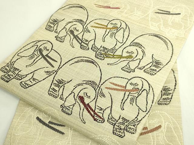 平和屋着物●極上 西陣 鷹匠謹製 九寸開き名古屋帯 唐織 弐図織 象 花菱 逸品 DZAB6212kh6