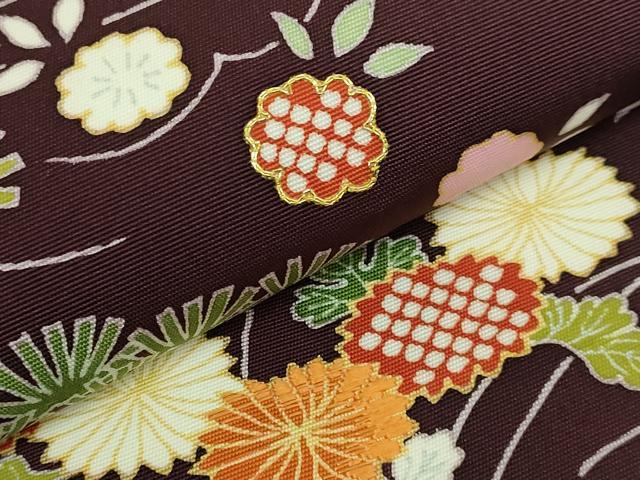 平和屋本店●極上 塩瀬 九寸開き名古屋帯 駒刺繍 御所解花文 金糸 濃い葡萄茶色地 逸品 DZAB6213kh6