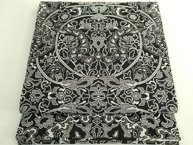 平和屋着物●極上 両面 全通柄袋帯 唐草文 黒地 金糸 逸品 DZAB6219kh6