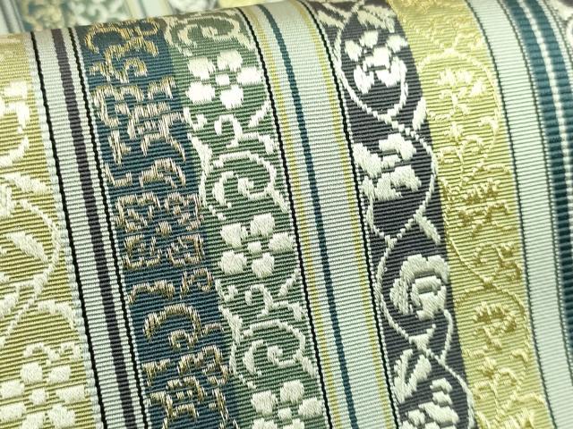 平和屋本店●極上 博多織人 黒木織物 本場筑前博多帯 両面 全通柄袋帯 花唐草間道 金糸 やまと誂製 逸品 DZAB6231kh6