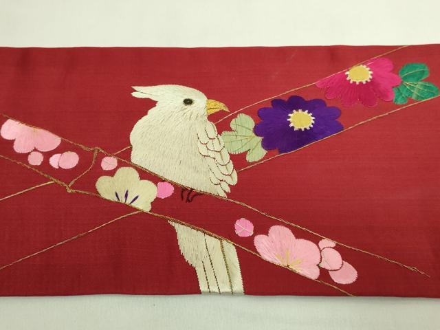 平和屋本店●極上 アンティーク 大正ロマン 九寸名古屋帯 総手刺繍 インコ 金糸 逸品 DZAB6232kh6