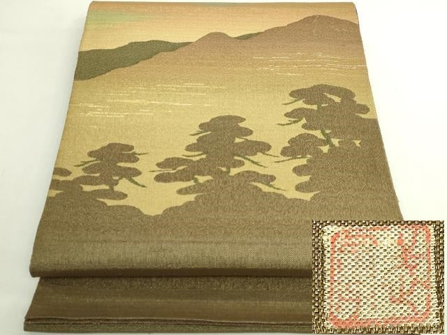 平和屋着物●極上 伝統工芸士 曽根武勇 太鼓柄袋帯 風景文 金糸 逸品 DZAB6238kh6