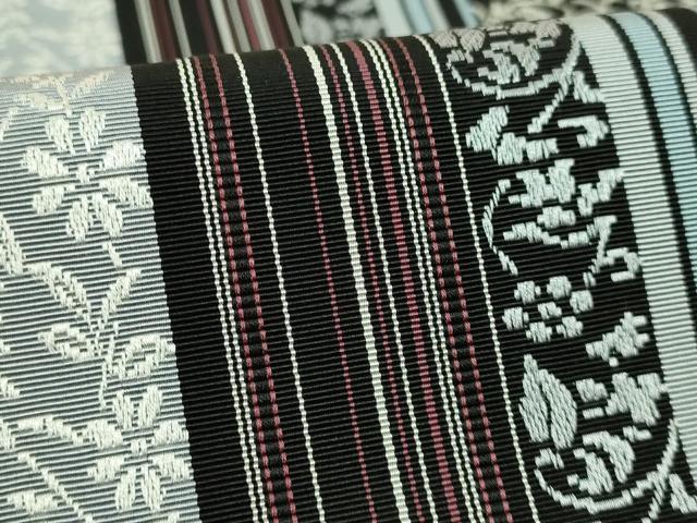 平和屋着物●極上 本場筑前博多織 八寸名古屋帯 葡萄唐草間道 黒地 逸品 DZAB6260kh6