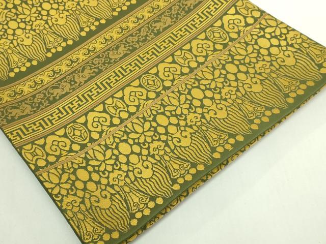 平和屋着物●極上 龍村晋謹製 全通柄袋帯 名物櫻洛兎萬暦純子 金糸 逸品 DZAB6265kh6