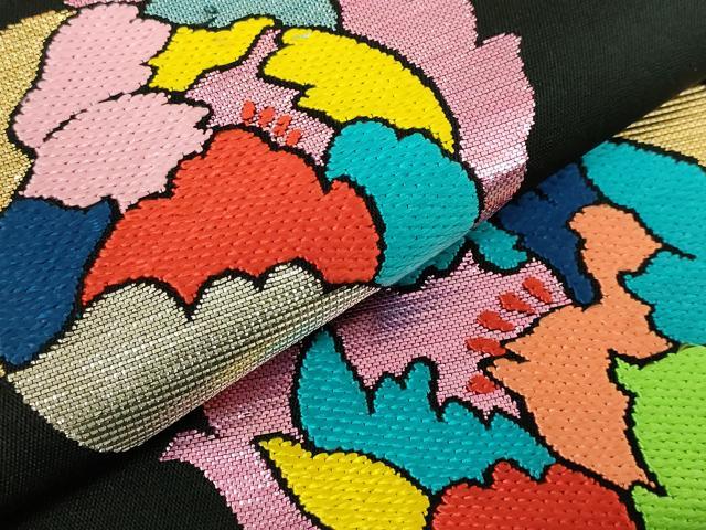 平和屋着物●極上 龍村美術織物 六通柄 本袋帯 富貴風手 黒地 金銀糸 逸品 DZAB6280kh6