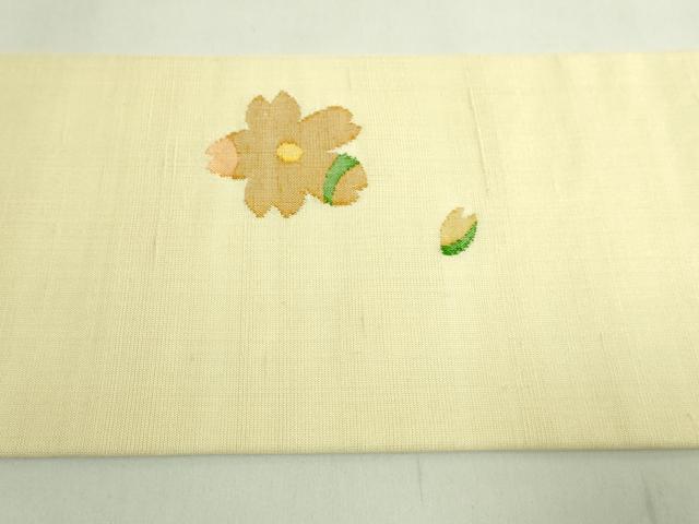 平和屋着物●極上 九寸名古屋帯 紬地 舞桜 ピエロ ブランコ 逸品 DZAB6285kh6