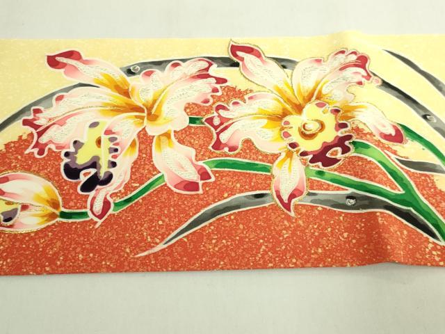 平和屋本店●超希少 染彩芸術の巨匠 皆川月華 塩瀬 九寸名古屋帯 刺繍 胡蝶蘭 金糸 逸品 DZAB6297kh6